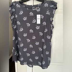 LOFT Black and White Floral Blouse